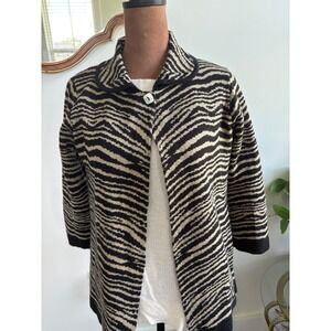 Kim Rogers Zebra Print Cardigan Sweater Knit Button Front Petite Size PS‎